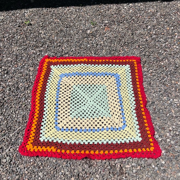 Vintage Handmade Cottagecore Crochet Rainbow Throw Blanket or Baby Blanket - Picture 3 of 4